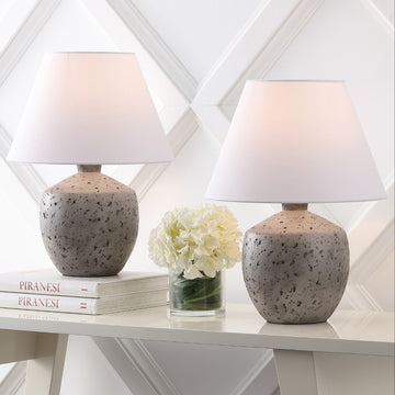 Myron 18" Minimalist Scandinavian Concrete Effect Resin/Iron LED Table Lamp - JONATHAN Y